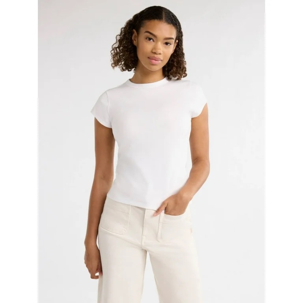 Free Assembly Women's Round Neck Cap Sleeve Fitted Tee NWT